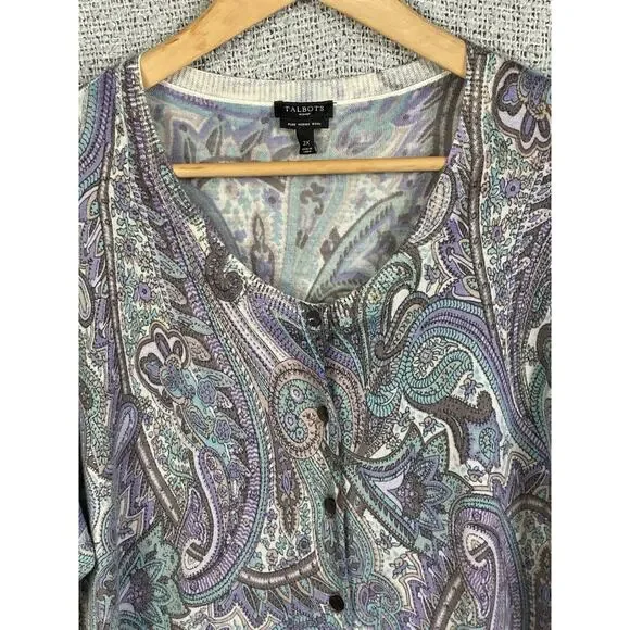 Talbots 100% Merino Wool Cardigan Sweater Women’s 2X Paisley Quiet Luxury Pretty - Picture 3 of 14